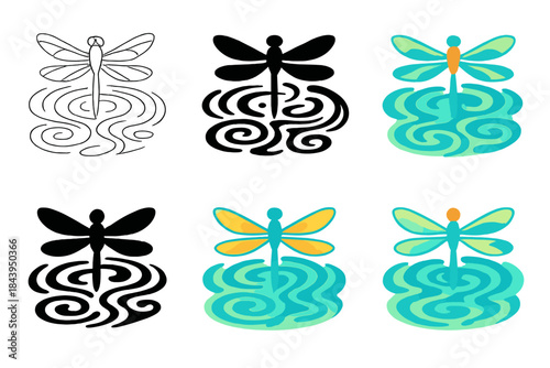 Dragonfly Wing Harmony. Dragonfly Pond Wing, abstract natural harmony blending geometric wings and fluid pond patterns, first in