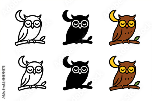 Owl Icon Designs. Owl Branch Spectacles, clean modern icon merging nocturnal calm, vision, and nature’s stillness, first in line