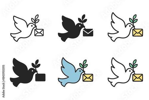 Dove Communication Emblem. Dove Branch Letter, minimalist emblem symbolizing peace, communication, and gentle connection, first in