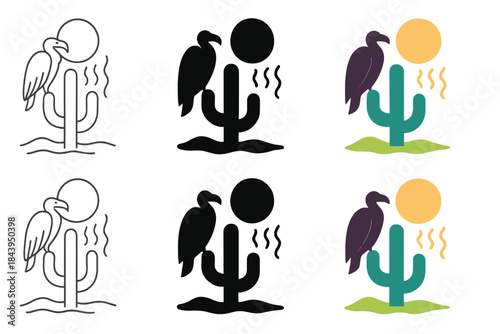 Abstract Desert Harmony. Vulture Sun Cactus, abstract desert harmony merging sharp lines, heat shimmer, and organic balance, first