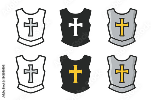 Knightly Honor Emblems. Armor chest plate engraved with cross symbolizing knightly honor, clean symmetrical structure, first in