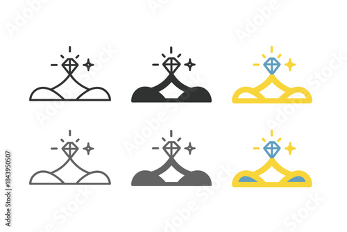 Minimal Tiara Designs. Minimal tiara outline featuring radiant central diamond and gentle shine marks, balanced geometry, first in