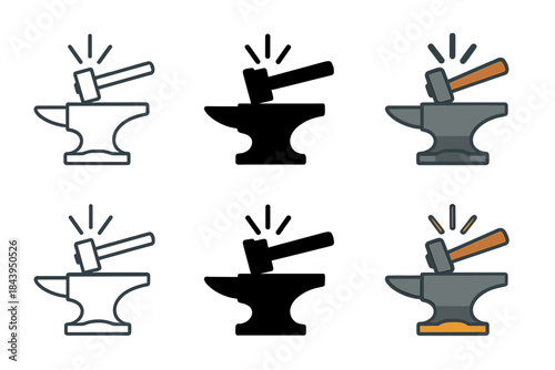 Anvil and Hammer Series. Anvil base with hammer resting and spark glow above, calm post-strike moment, first in line style with