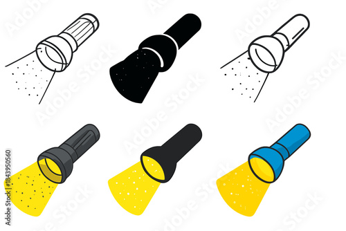 Luminous Night Beam. Flashlight beam cutting through night with faint particles in air, clean contrast detail, first in line style