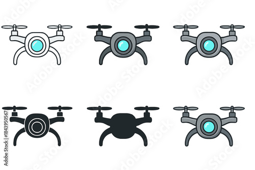 Futuristic Drone Designs. Compact drone with curved arms and lens eye glowing softly, futuristic elegance, first in line style