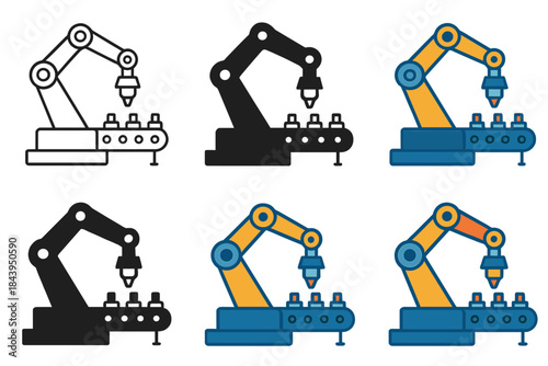 Robotic Arm Assembly. Robotic arm assembling small parts on factory line, smooth mechanical precision, first in line style with