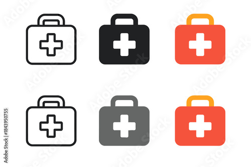 Rescue Bag Emblems. Emergency cross emblem on rescue bag first in line style with thin outline, second in solid style filled shape