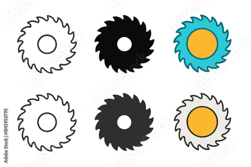 Saw Blade Styles. Saw Blade Edge first in line style with thin outline, second in solid style filled shape, third in flat style