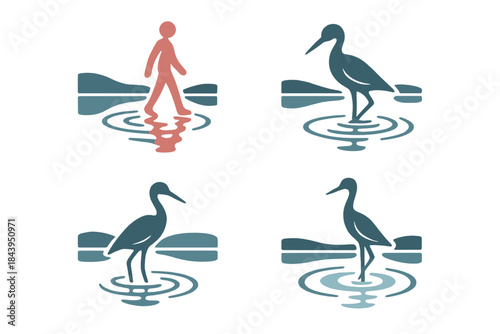 Mirror Lake Icons. Icons for: a lake’s mirror guiding a rosy walker, soft reflections steering a graceful bird, calm waters