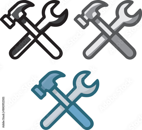 Construction Tools Icon – Hammer and Wrench Building Vector