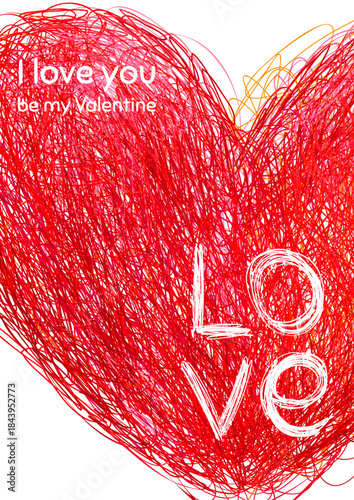 Valentine Day vector card. Hand drawn pen doodle hearts