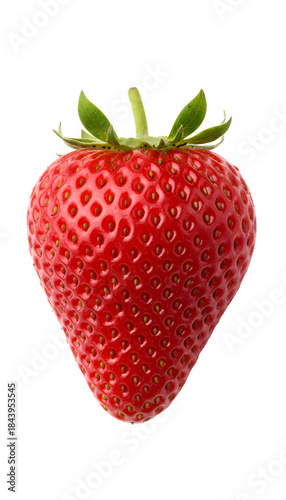 Delicious ripe red strawberry with green stem and leaves