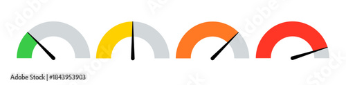 Speedometer icon high score bar scale indicator. Meter dashboard credit level rating temperature chart.