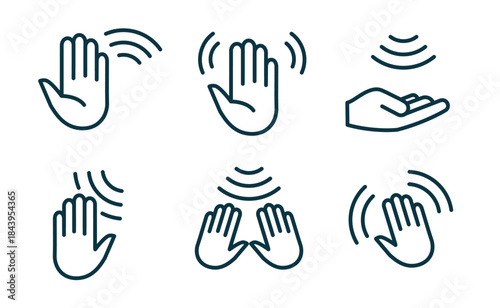 Hand wave sensor motion gesture line icon. Palm wave sensor touch control button automatic signal