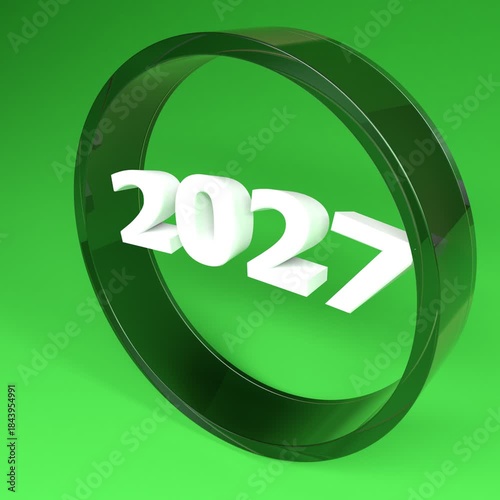 2027 white write inside turning glass circle on green background