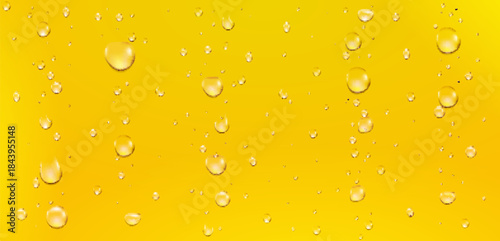 Water drop oil yellow texture liquid bubble honey. Glass yellow droplet oil golden beer juice effect