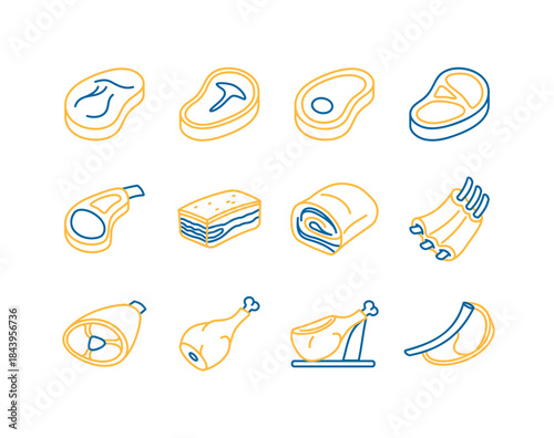 Various Meat Cuts Minimal Flat Icon Set