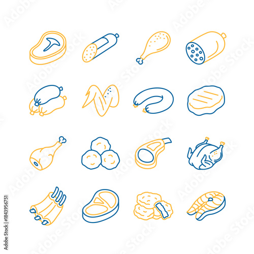 Meat Cuts and Processed Food Minimal Icon Set