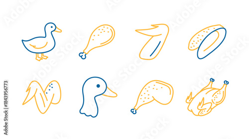 Duck Meat and Poultry Minimal Icon Set