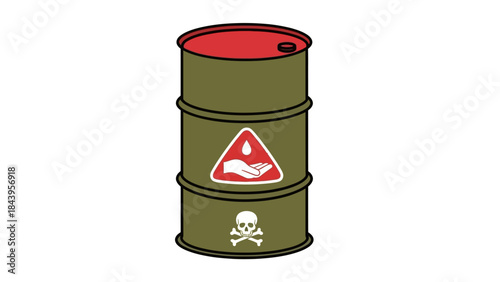 Hazardous waste barrel with toxic and corrosive warning signs