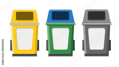 Colorful recycling bins for waste sorting in flat design