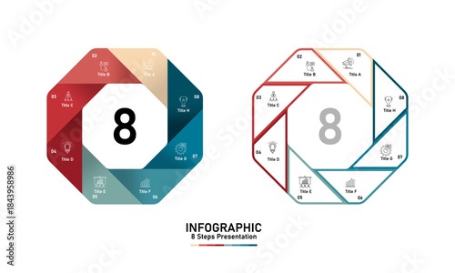 Infographics design vector and marketing icons can be used for workflow layout, diagram, annual report, web design. Business concept with 8 options, steps or processes. Vector illustration eps