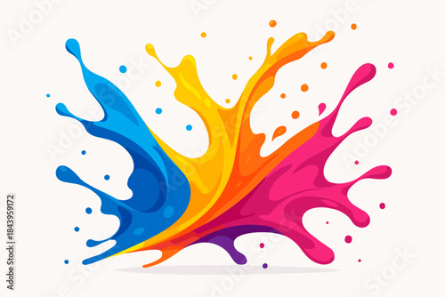 Vibrant Paint Splash. Dynamic splash of colorful paints colliding in mid-air against a clean white backdrop, bold and creative