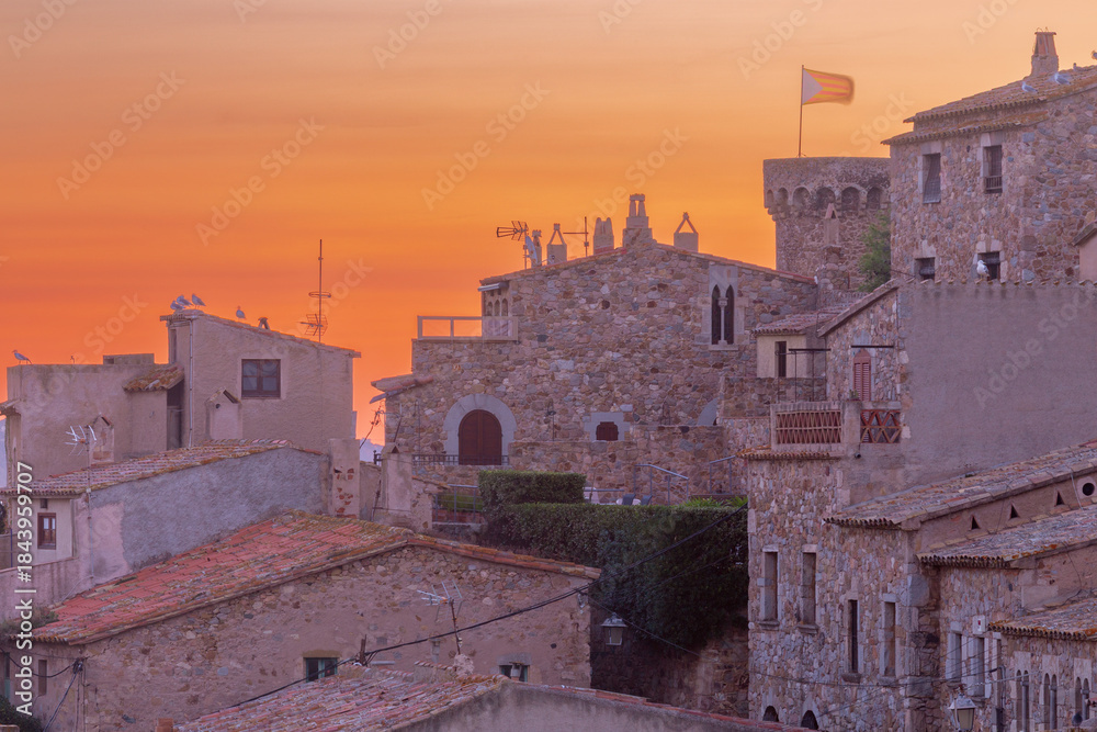 Fototapeta premium Tossa de Mar medieval fortress at sunrise, Tossa de Mar, Spain