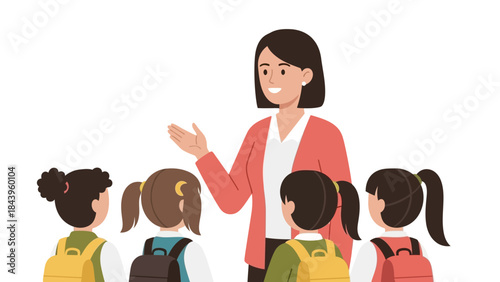 Teacher guiding students in classroom interaction scene