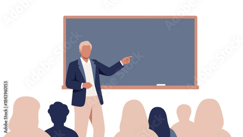 Educator engaging with diverse audience in classroom setting