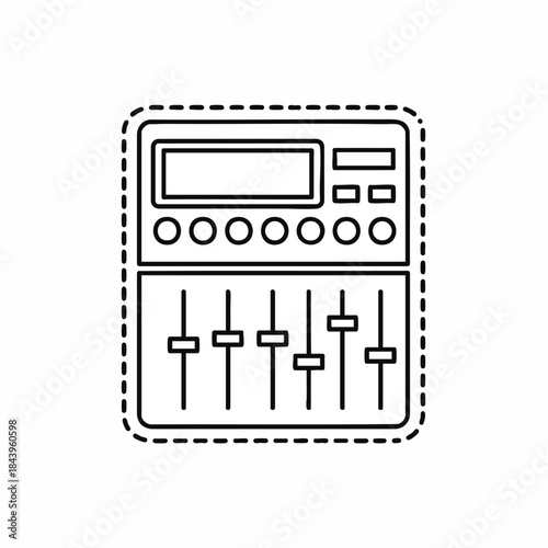 Audio mixing console icon, line art style, for music production and sound engineering
