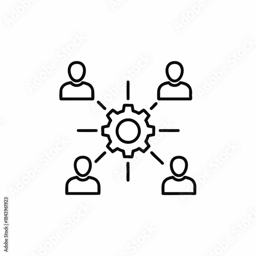 Teamwork and collaboration concept: gear with connected people icons