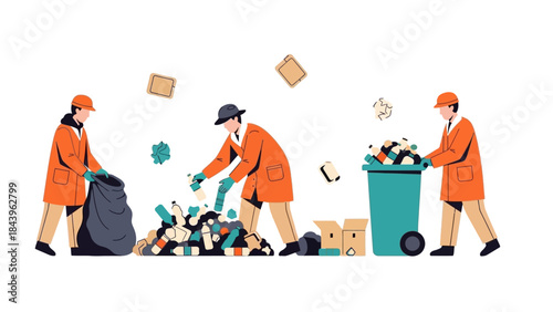 Volunteers collecting and sorting plastic waste in recycling effort