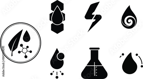 Black And White Chemical Droplet Lab Icon Set Vector Illustration