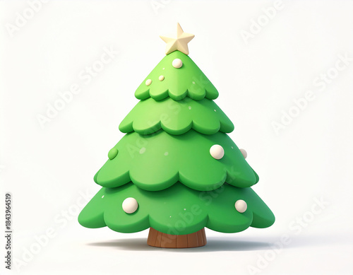 Cute 3D Rendered Christmas Tree with Star and Baubles, Festive Holiday Decoration.