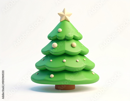 Stylized Christmas Tree with Star Topper and Spherical Ornaments on White Background.
