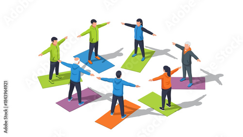 Group exercise circle: isometric fitness for all ages with colorful mats