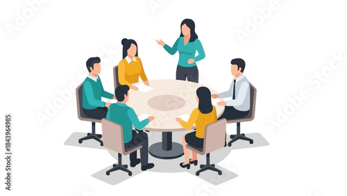 Diverse business team in meeting around circular table