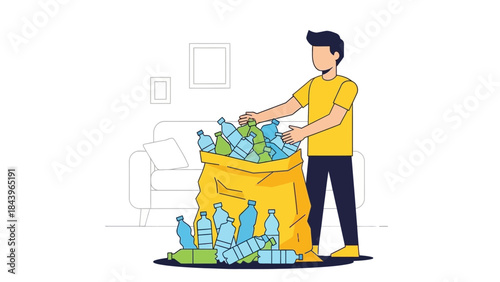 Recycling plastic bottles in modern home environment