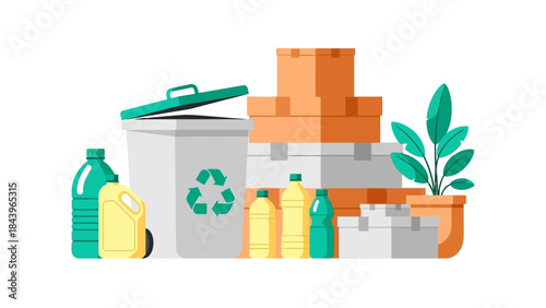 Eco-friendly waste management: recycling bins, containers, and sustainability in focus