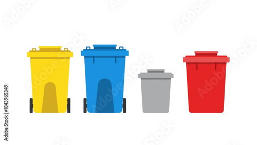 Colorful waste bins in flat design for recycling and waste management concepts