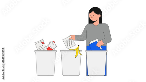 Person sorting waste into appropriate bins for recycling and composting