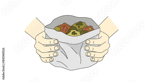 Hands holding a bag of dried fruits in minimalistic style for healthy living concepts