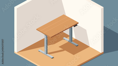 Modern adjustable desk in minimalist isometric workspace setting