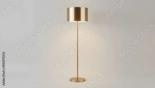 Elegant brass floor lamp with a modern cylindrical shade