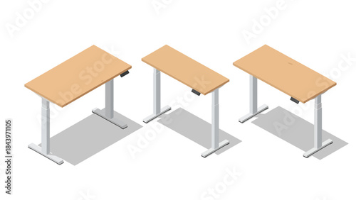 Isometric height adjustable desks on white background