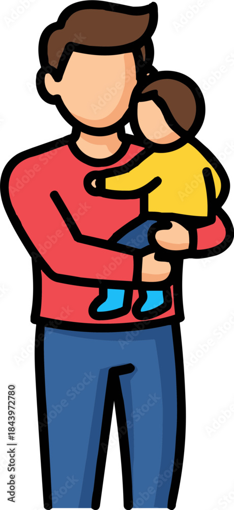 Obraz premium Father carrying toddler in arms, wearing casual clothing, isolated on a transparent background, expressing affection and connection between parent and child.
