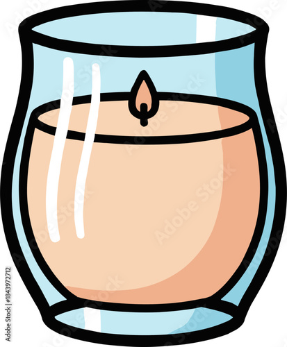 A decorative candle in a glass holder with a flickering flame, isolated on a transparent background, creating a calming atmosphere for relaxation