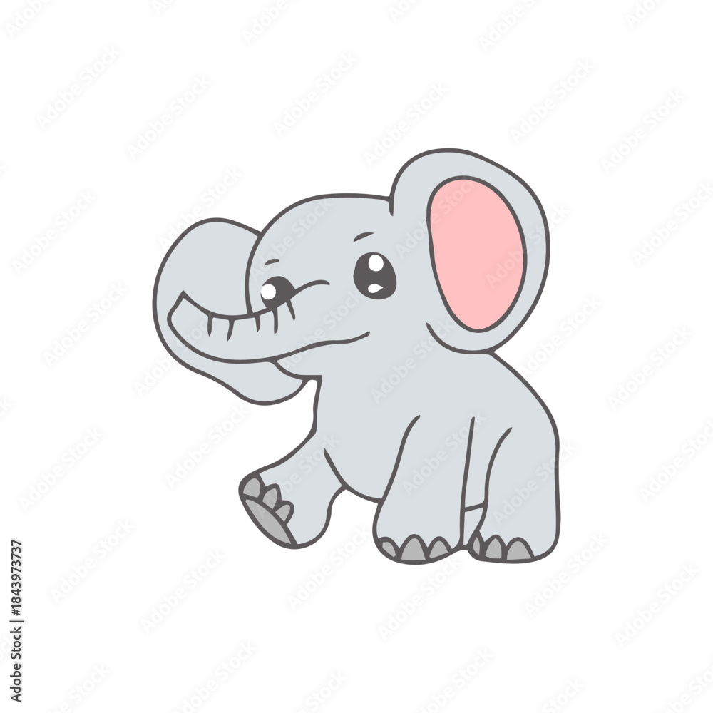 Fototapeta premium A cute cartoon elephant holding a blank sign and smiling happily