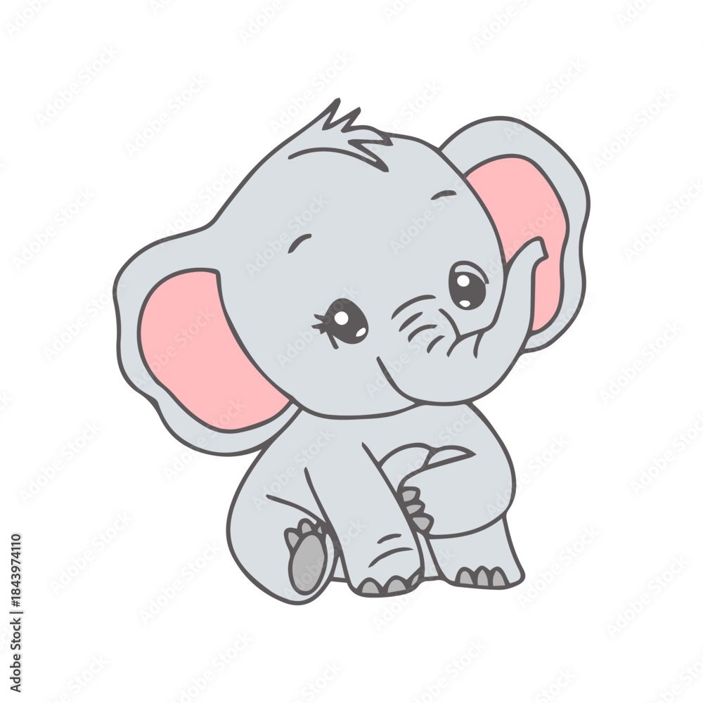 Naklejka premium Cute baby elephant sitting with a playful and adorable expression, perfect for children's designs